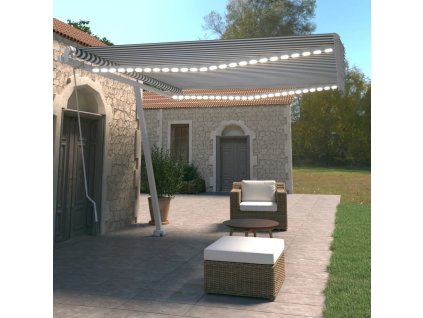 vidaXL Ručně zatahovací markýza s LED světlem 400 x 350 cm modrobílá