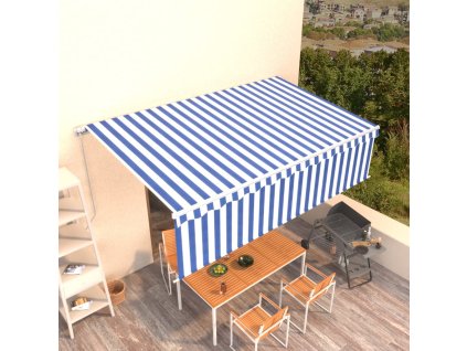 vidaXL Ručně zatahovací markýza s roletou 5 x 3 m modrobílá