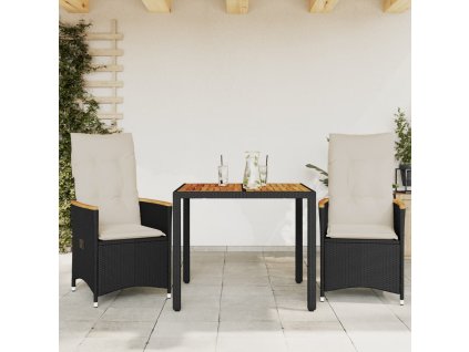 vidaXL 3dílný bistro set s poduškami černý polyratan