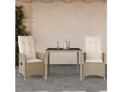 vidaXL 3dílný bistro set s poduškami béžový polyratan