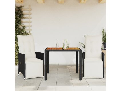 vidaXL 3dílný bistro set s poduškami černý polyratan