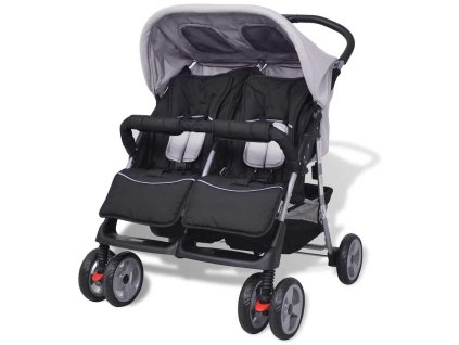 vidaXL Sportovní kočárek pro dvojčata ocel šedo-černý