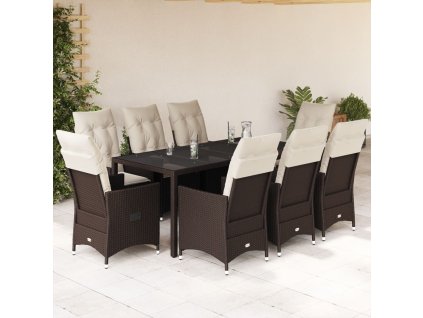 vidaXL 9dílný zahradní jídelní set s poduškami hnědý polyratan