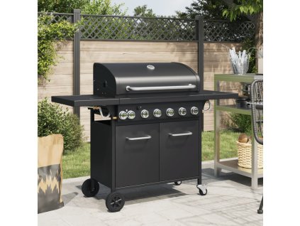 vidaXL Plynový gril se 7 hořáky černý ocel s práškovým nástřikem