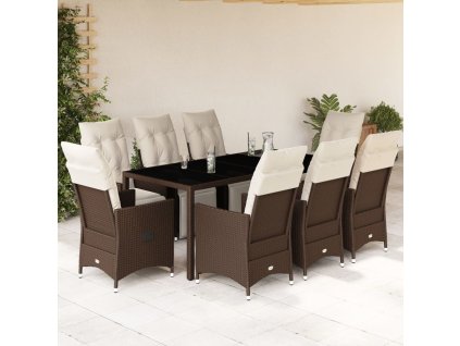 vidaXL 9dílný zahradní bistro set s poduškami hnědý polyratan