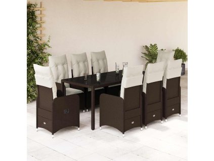 vidaXL 9dílný zahradní bistro set s poduškami hnědý polyratan