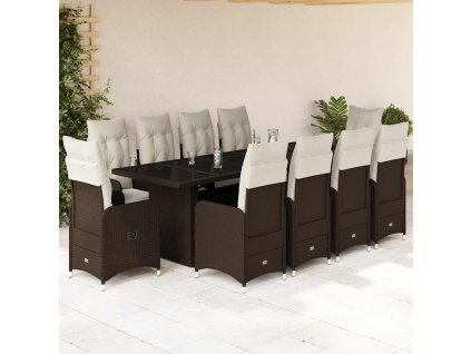 vidaXL 11dílný zahradní bistro set s poduškami hnědý polyratan