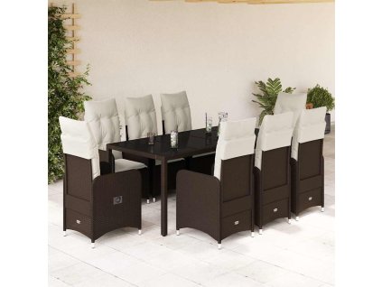vidaXL 9dílný zahradní bistro set s poduškami hnědý polyratan