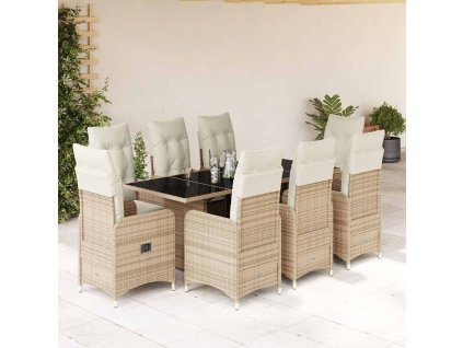 vidaXL 9dílný zahradní bistro set s poduškami béžový polyratan