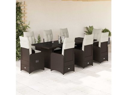 vidaXL 9dílný zahradní bistro set s poduškami hnědý polyratan