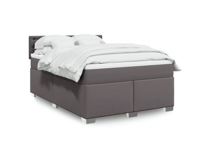 vidaXL Box spring postel s matrací šedá 140 x 190 cm umělá kůže