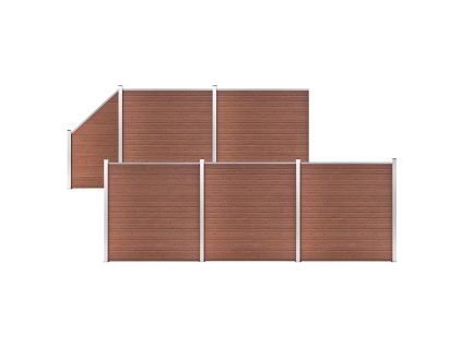 vidaXL Plotová sada WPC 5 čtvercových + 1 šikmý díl 965 x 186 cm hnědá