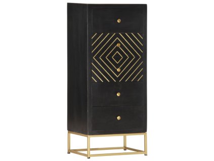 vidaXL Komoda se zásuvkami černá a zlatá 45x30x105cm masivní mangovník