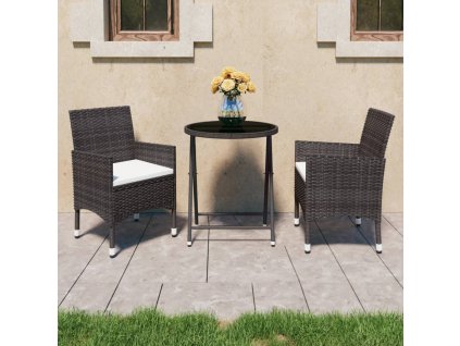 vidaXL 3dílný zahradní bistro set polyratan a tvrzené sklo hnědý