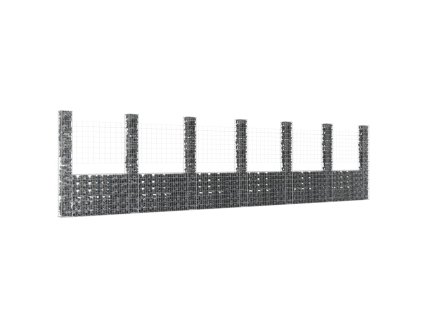 vidaXL Gabionový koš ve tvaru U se 7 sloupky železo 740 x 20 x 200 cm