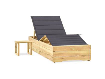 vidaXL Zahradní lehátko se stolkem a poduškou impregnovaná borovice