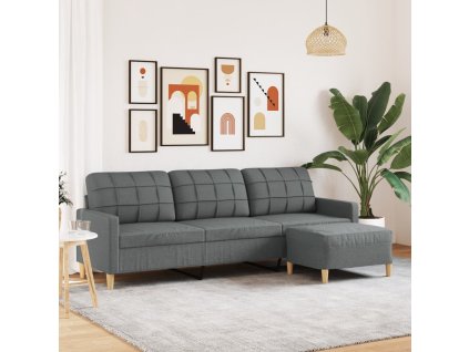 vidaXL 3místná pohovka s podnožkou tmavě šedá 210 cm textil