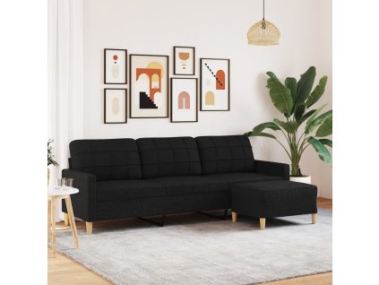 vidaXL 3místná pohovka s podnožkou černá 210 cm textil