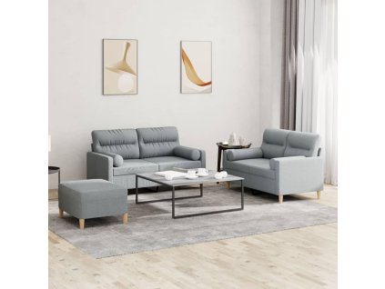 vidaXL 3dílná sedací souprava s polštáři světle šedá textil