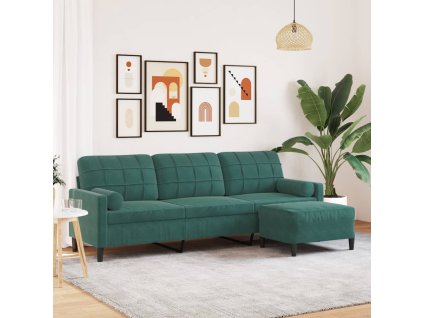 vidaXL 3místná pohovka s podnožkou tmavě zelená 210 cm samet
