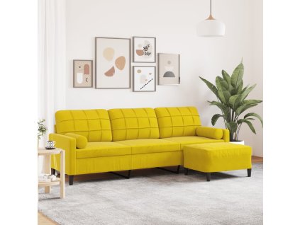 vidaXL 3místná pohovka s podnožkou žlutá 210 cm samet