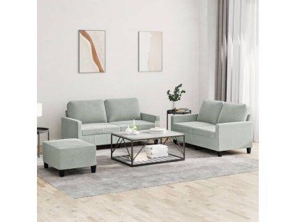 vidaXL 3dílná sedací souprava s poduškami světle šedá samet