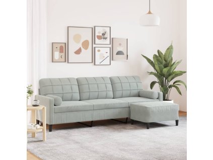 vidaXL 3místná pohovka s podnožkou světle šedá 210 cm samet