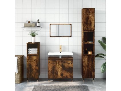 vidaXL 3dílný set koupelnového nábytku kouřový dub kompozitní dřevo