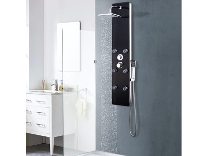 vidaXL Sprchový panel skleněný 25 x 44, 6 x 130 cm černý