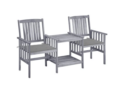 vidaXL Zahradní židle s čajovým stolkem a poduškami masivní akácie