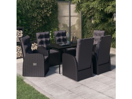vidaXL 7dílný zahradní jídelní set s poduškami černý