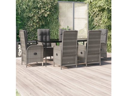 vidaXL 7dílný zahradní jídelní set s poduškami černý a šedý polyratan
