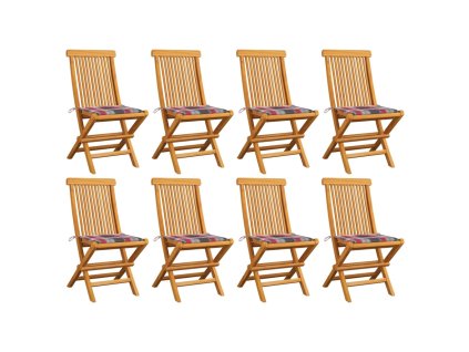 vidaXL Zahradní židle + červené kárované podušky 8 ks masivní teak