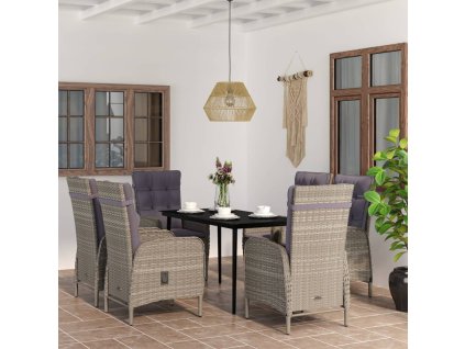 vidaXL 7dílný zahradní jídelní set s poduškami šedý a černý