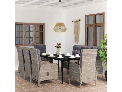 vidaXL 9dílný zahradní jídelní set s poduškami šedočerný