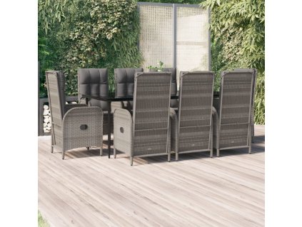 vidaXL 9dílný zahradní jídelní set s poduškami černý a šedý polyratan