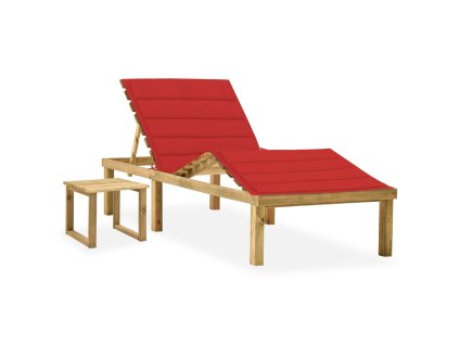 vidaXL Zahradní lehátko se stolkem a poduškou impregnovaná borovice