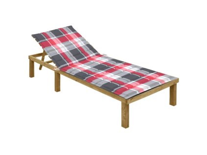 vidaXL Zahradní lehátko s červenou károvanou poduškou borové dřevo