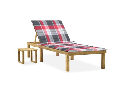 vidaXL Zahradní lehátko se stolkem a poduškou impregnovaná borovice