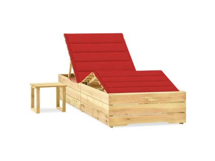 vidaXL Zahradní lehátko se stolkem a poduškou impregnovaná borovice