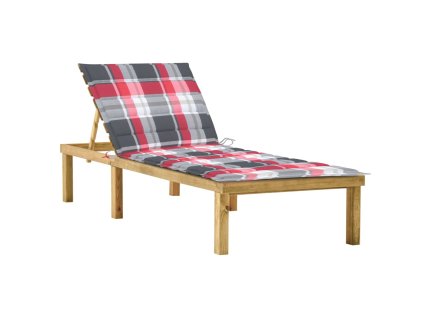 vidaXL Zahradní lehátko s červenou károvanou poduškou borové dřevo
