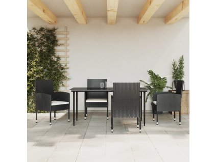 vidaXL 5dílný zahradní jídelní set černý polyratan a ocel