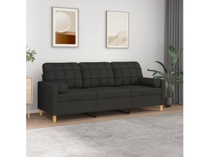 vidaXL 3místná pohovka s polštáři černá 180 cm textil