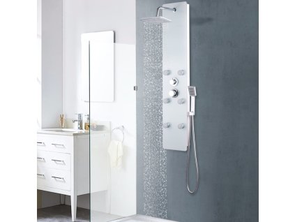 vidaXL Sprchový panel skleněný 25 x 44, 6 x 130 cm bílý