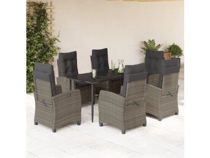 vidaXL 7dílný zahradní jídelní set s poduškami šedý polyratan