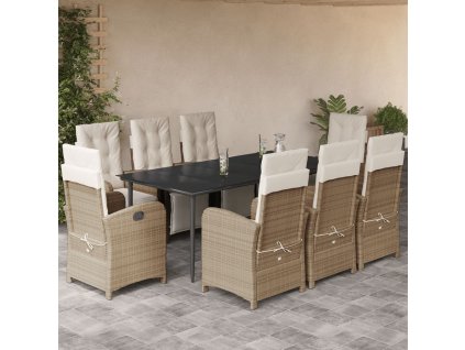 vidaXL 9dílný zahradní jídelní set s poduškami béžový polyratan