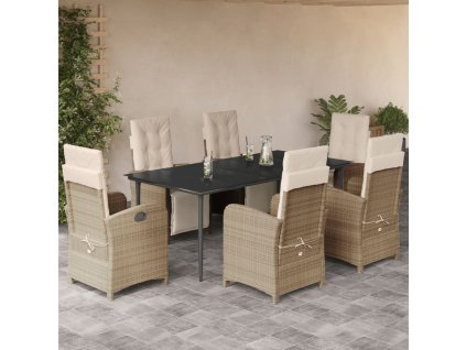 vidaXL 7dílný zahradní jídelní set s poduškami béžový polyratan