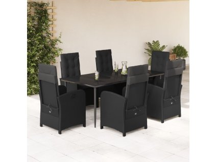 vidaXL 7dílný zahradní jídelní set s poduškami černý polyratan