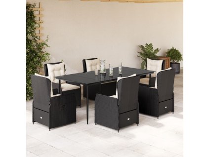 vidaXL 7dílný zahradní jídelní set s poduškami černý polyratan