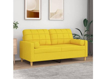 vidaXL 2místná pohovka s polštáři světle žlutá 140 cm textil